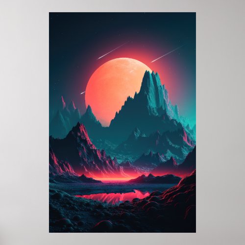 Ethereal Summits Synthwave Symphony in Mountains Poster