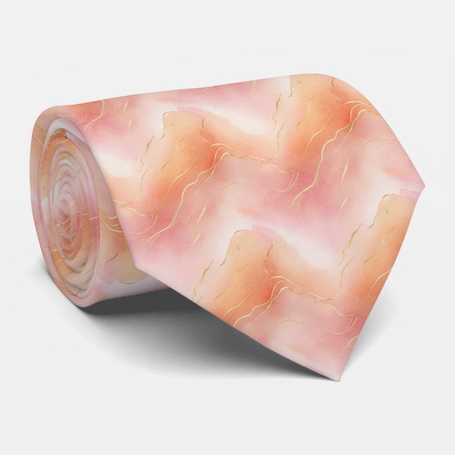 Ethereal Sunset Glow Warm Orange and Blush Radiant Neck Tie (Rolled)
