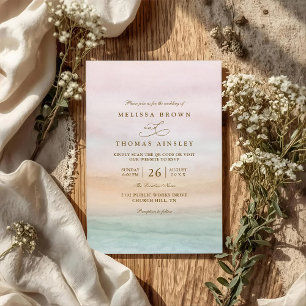 Ethereal Sunset Rustic Elegant QR Code Wedding Invitation