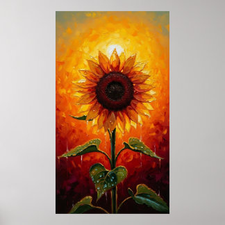 Ethereal Sunset Sunflower Expressionist Poster