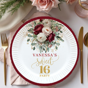 Ethereal Sweet 16 Blush Burgundy Party Plates