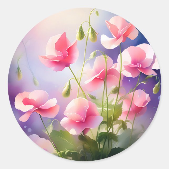 Ethereal Sweet Pea Flowers Classic Round Sticker (Front)