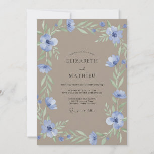 Ethereal Taupe Periwinkle Wreath Wedding Invitation