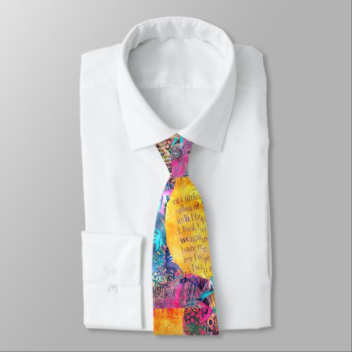 Ethereal Teal and Pink Yellow Bird Custom Neck Tie