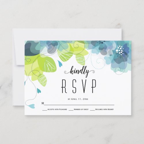 Ethereal teal blue flowers floral wedding RSVP