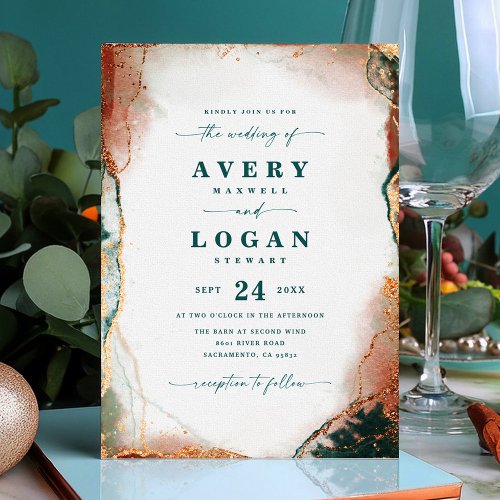 Ethereal Teal  Copper Magnetic Wedding Invitation