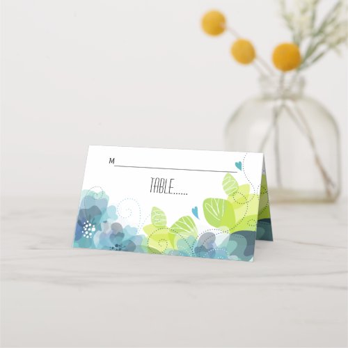 Ethereal teal flowers floral wedding escort card