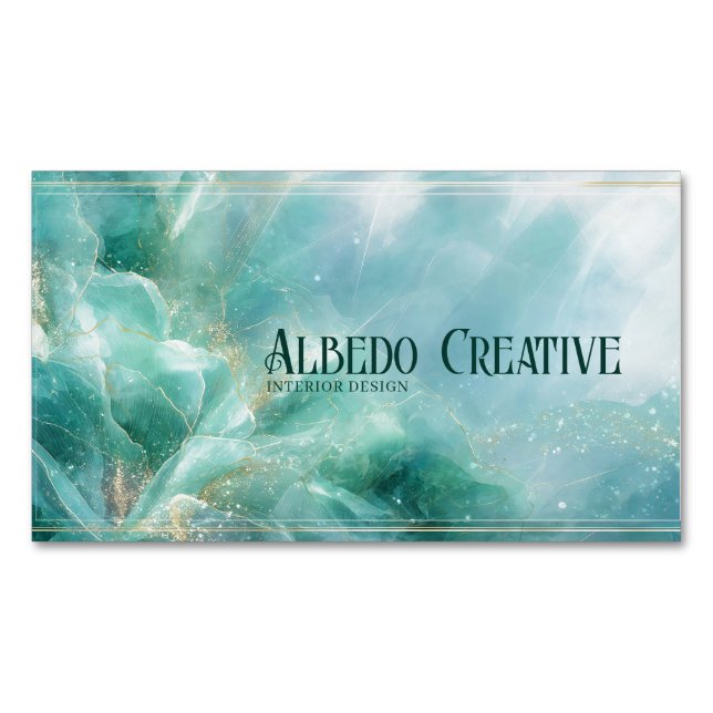 Ethereal Teal Gold Abstract Floral Modern Business Card Magnet (Front)