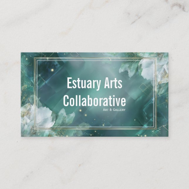 Ethereal Teal Gold Geometric Floral Modern Business Card (Front)