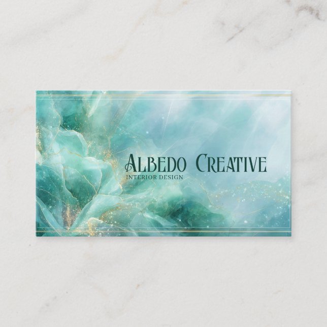 Ethereal Teal Gold Line Abstract Fluid Geometric Business Card (Front)
