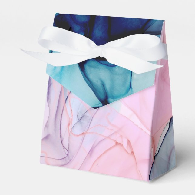 Ethereal Teal Pink Elegant Inky Modern Wedding Favor Boxes (Front Side)