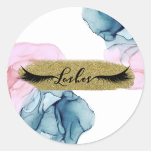 Ethereal Teal Pink Elegant Modern Glam Lashes Classic Round Sticker
