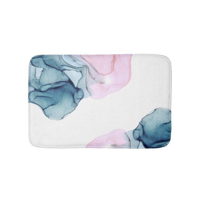Ethereal Teal & Pink Inky Fantasy Glamour Bath Mat (Front)