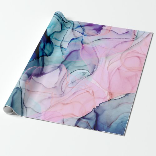 Ethereal Teal  Pink Inky Glamour Birthday Party Wrapping Paper