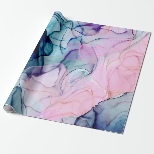 Ethereal Teal & Pink Inky Glamour Birthday Party Wrapping Paper (Unrolled)