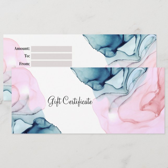 Ethereal Teal & Pink Inky Glamour Gift Certificate Invitation (Front/Back)