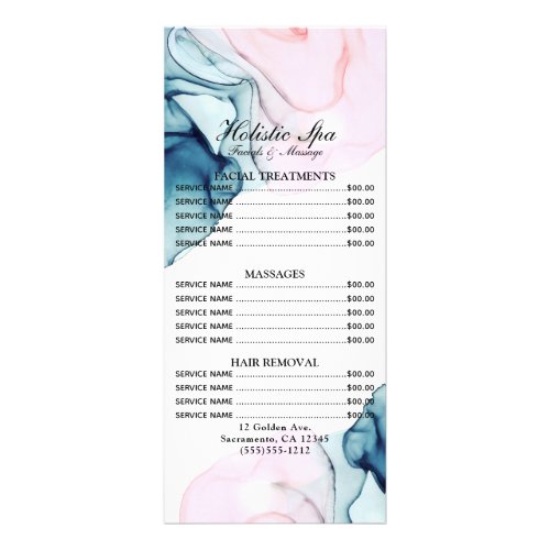 Ethereal Teal  Pink Inky Glamour Salon Price List Rack Card