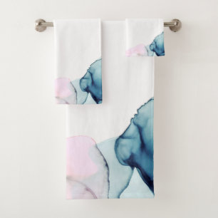 Ethereal Teal & Pink Inky Modern Glamour Bath Towel Set