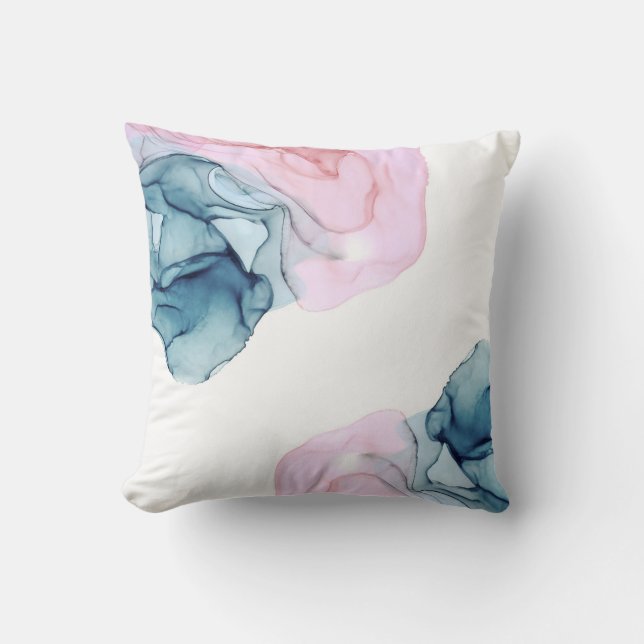 Ethereal Teal Pink Inky Modern Glamour Throw Pillow (Front)
