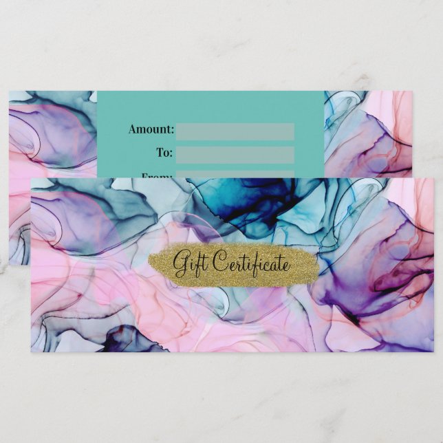 Ethereal Teal Pink Purple Inky Gift Certificate Invitation (Front/Back)