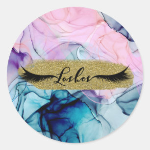 Ethereal Teal Pink Purple Inky Modern Glam Lashes Classic Round Sticker