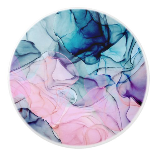 Ethereal Teal Pink Purple Inky Modern Glamour Ceramic Knob