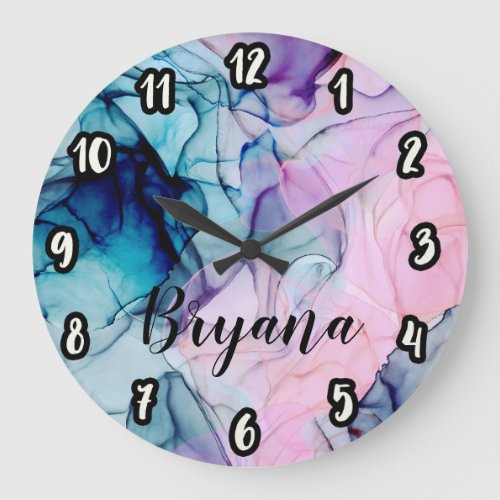 Ethereal Teal Pink Purple Inky Modern Glamour Large Clock