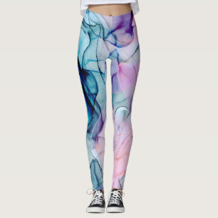 Ethereal Teal Pink Purple Inky Modern Glamour Leggings