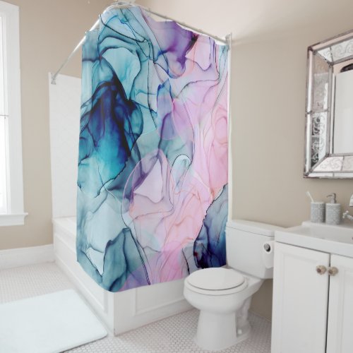 Ethereal Teal Pink Purple Inky Modern Glamour Shower Curtain