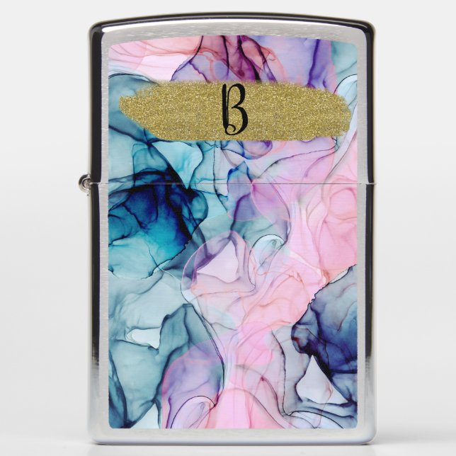 Ethereal Teal Pink Purple Inky Modern Glamour Zippo Lighter (Front)