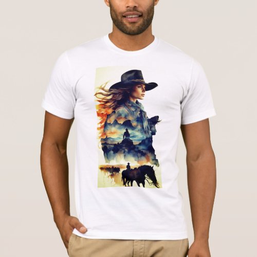 Ethereal Trails The Harmony of the Cowgirl Spirit T_Shirt