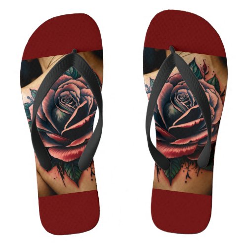 Ethereal Tranquility Tattoo Style Rose Compass Sl Flip Flops