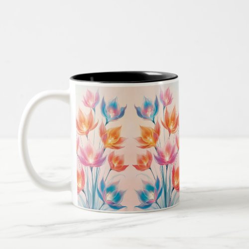 Ethereal Translucent Flowers in Vibrant Hues Two_Tone Coffee Mug