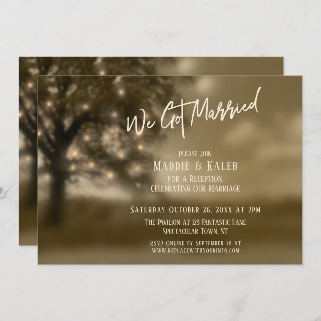 Ethereal Tree & Lights, We Got Married Reception Invitation (Front/Back)