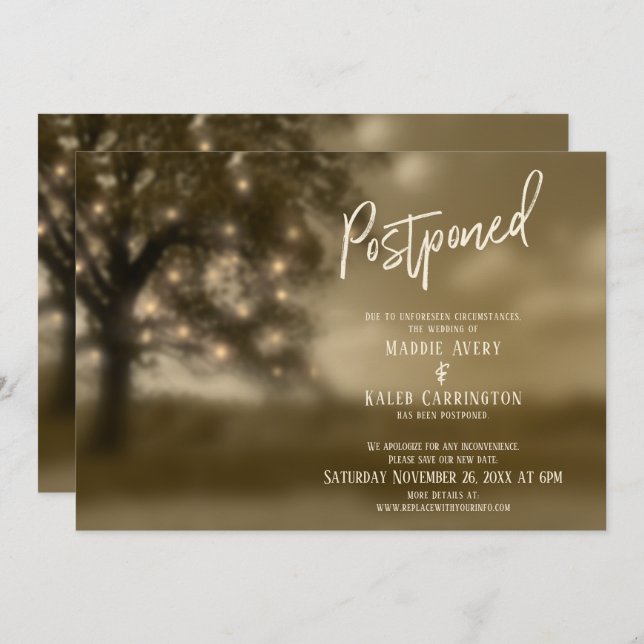 Ethereal Tree w/ Lights Postponed Wedding Card (Front/Back)
