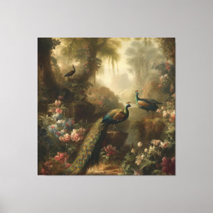Ethereal Trio Peacock Estate Garden Art Canvas Print