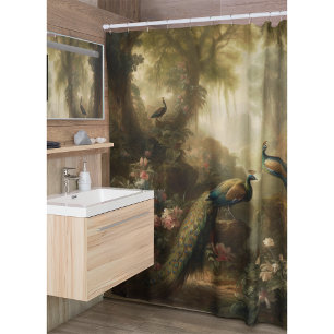 Ethereal Trio Peacock Manor Garden Art Shower Curtain