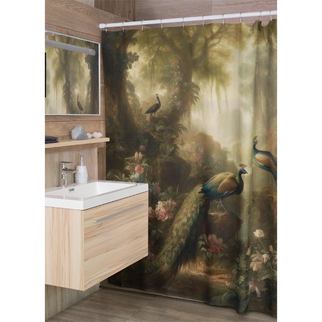 Ethereal Trio Peacock Manor Garden Art Shower Curtain (Creator Uploaded)