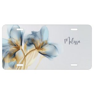 Ethereal Turquoise Gold Flowers License Plate