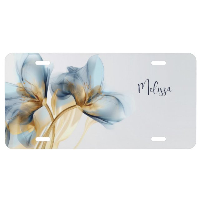 Ethereal Turquoise Gold Flowers License Plate (Front)