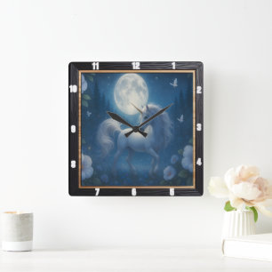 Ethereal Unicorn Butterfly Forest Square Wall Clock
