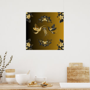 Ethereal Unison, Black and Gold Graphic Art Poster
