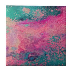“Ethereal Vellum” – Pink Teal Blue Abstract    Ceramic Tile