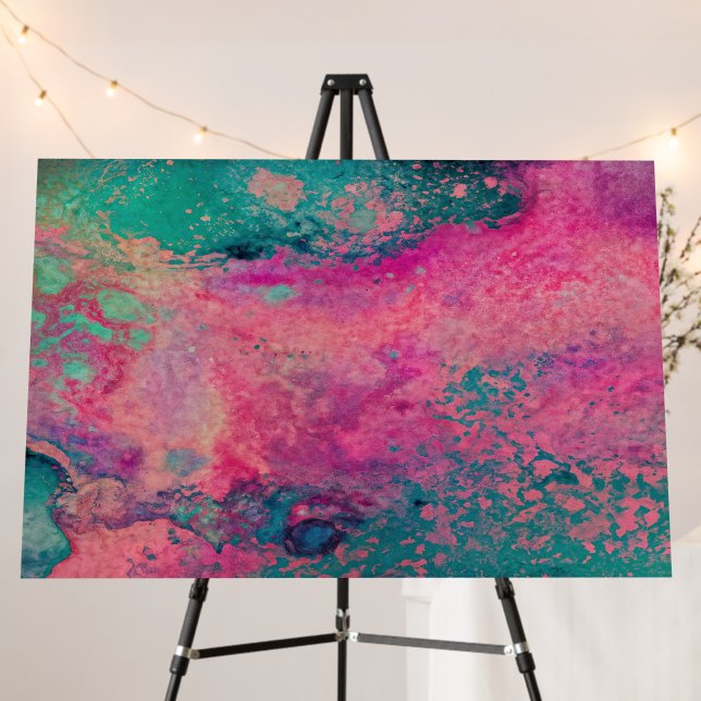 “Ethereal Vellum” – Pink Teal Blue Abstract    Foam Board (In Situ (Stand))