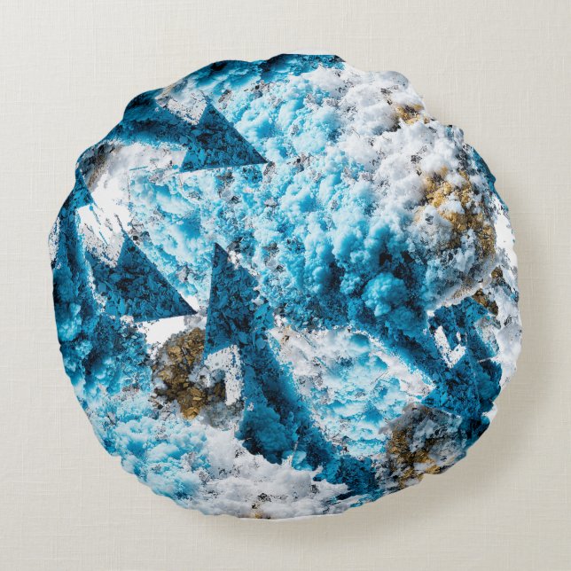 Ethereal Velocity: Geometric Cloud & Arrow Fusion Round Pillow (Back)
