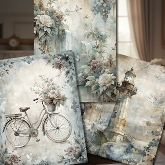 Ethereal Vintage Botanica – Shabby Chic Gray Green Wrapping Paper Sheets