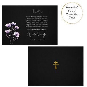 Ethereal Violet Flowers Orthodox Christian Funeral Thank You Card