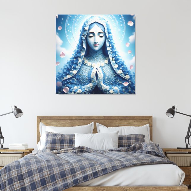 Ethereal Virgin Mary Blue Rose Portrait  Canvas Print (Insitu(Bedroom))