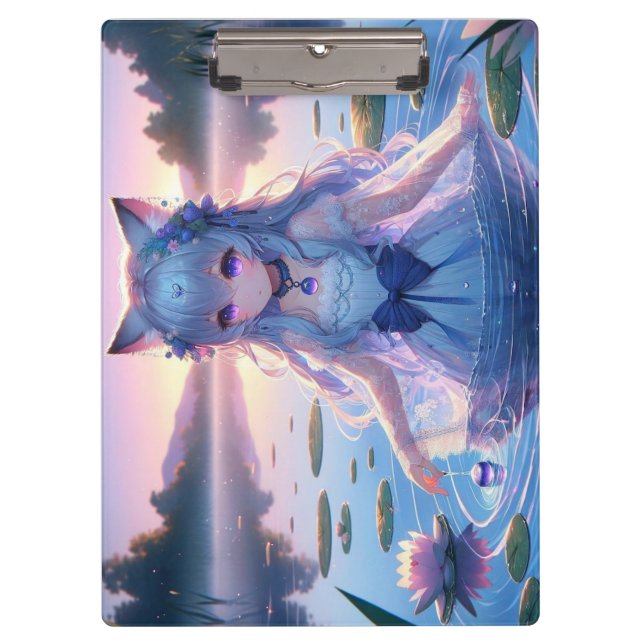 Ethereal Water Anime Catgirl Double Sided Clipboard (Front)