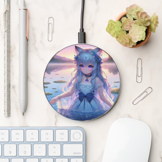 Ethereal Water Anime Catgirl Wireless Charger (Desk)